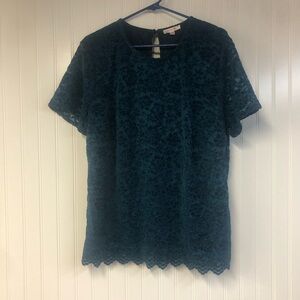 Teddi Rose Velour Textured Teal Lace Short Sleeve Top XXL